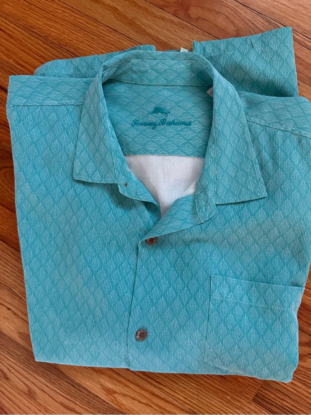 Tommy Bahama Turquoise Diamond-Pattern Short-Sleeve Button Down Shirt